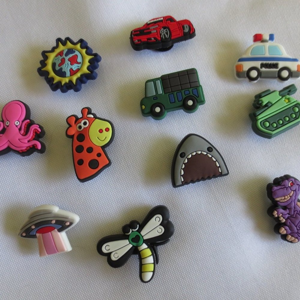 4/$14   11 CROC charms DINOSAUR cars SPACE SHIP shark